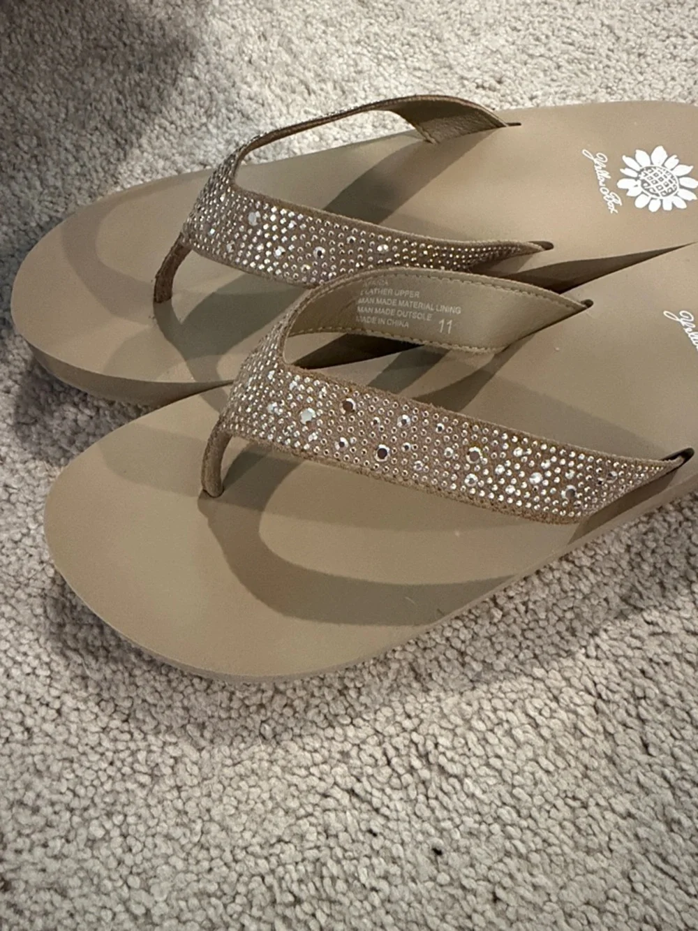 Yellow Box Taupe Rhinestone Wedge Thong Sandals for Women - Picture 6 of 7